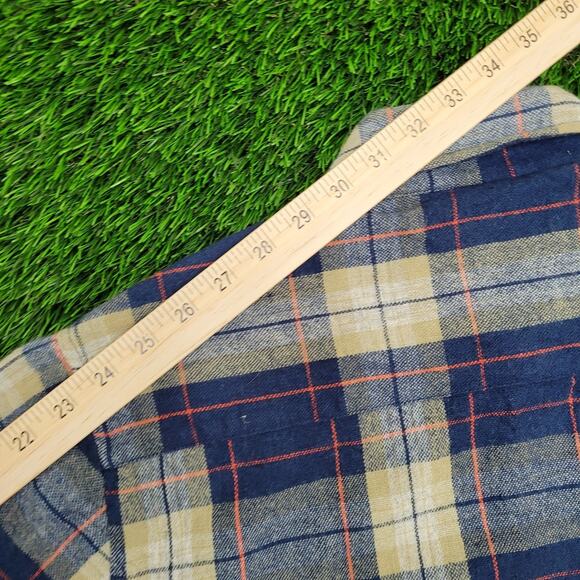 Vintage 90s Shadow Plaid Button Shirt Medium 21x29 Blue Yellow - Picture 5 of 11